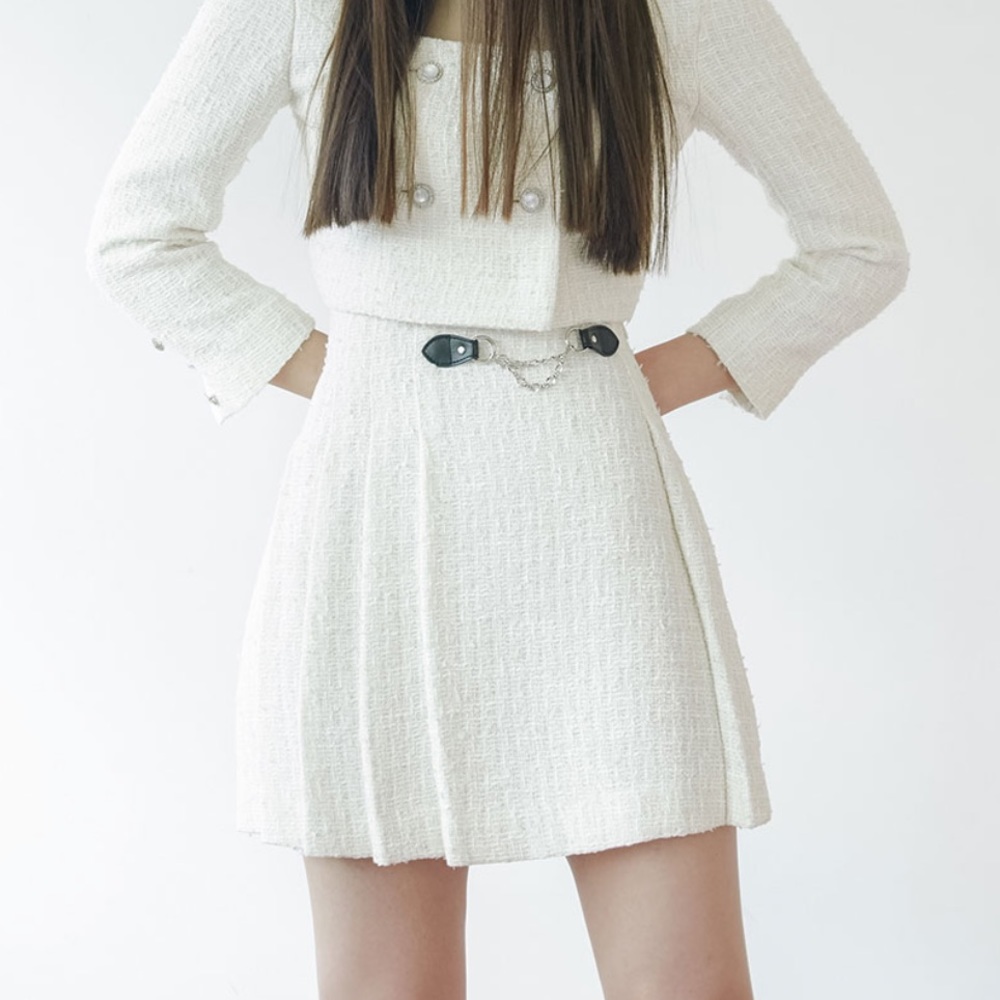 NOT YOUR ROSE Tweed Chain Skirt (White) w concept